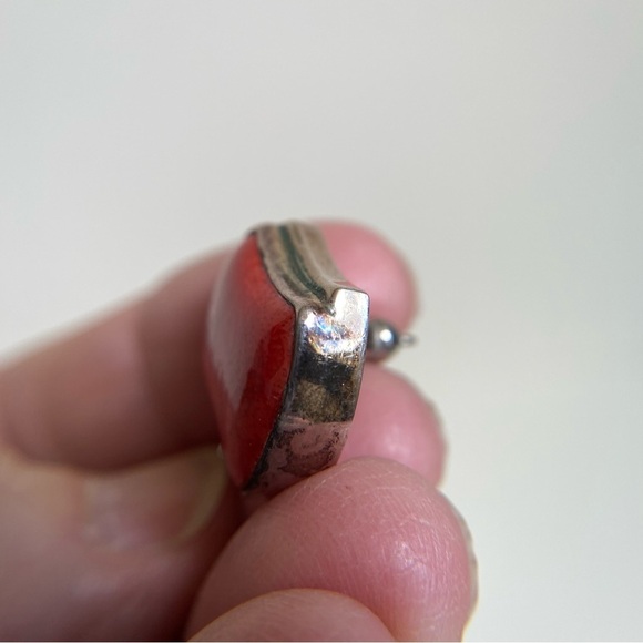 Vintage Coral Sterling Silver Oval Pendant and Earrings set-circa 1930’s - Picture 6 of 14